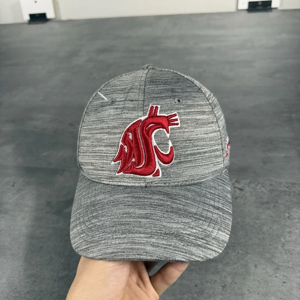 Washington State Cougars Hat Gray Red Performance Stretch Lightweight Breathable